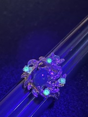 Vintage 18KT. H.G.E. Faux Jade Uranium Glow Stones Gold Plated Ring 7.75