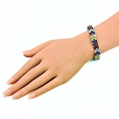 BBJ Sterling Silver 3 Row Multi Gemstone Garnet Amethyst Citrine Link Bracelet
