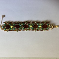 Vintage Juliana D&E Bracelet Earrings Set Topaz Rhinestones Green Cabochons Veri