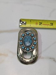 Vintage Bell Trading Nickel Silver Faux Turquoise Scarf Buckle