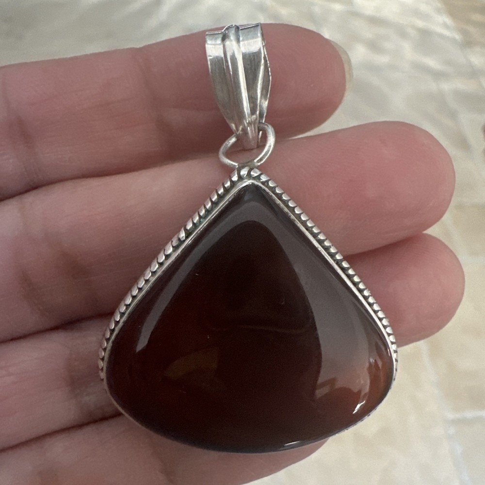 VTG Artisan Pendant 1.875 Inch Carnelian Agate Red Orange Gem 925 Sterling 12.6g