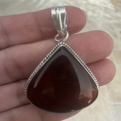 VTG Artisan Pendant 1.875 Inch Carnelian Agate Red Orange Gem 925 Sterling 12.6g
