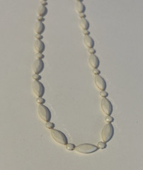 Vintage Marquis and Flower Shaped Pieces Cream Color Plastic Necklace Hangs 17″