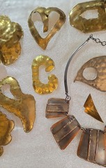 Vintage signed Shirlry Hand Wrought Brass Copper Buckle Brooch more Jewelry Lot