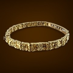 Vintage 14K Gold Nugget Style Link Bracelet 0.49ct Diamond Bar Unisex, 7″ 18.4g