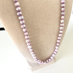 Ladies Genuine Real Pearl Purple Lavender Dyed Long Chunky Strand Necklace 36″