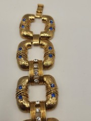 JBK Camrose Cross Blue Crystal Bracelet Gold Plated Bold Textured Open Links
