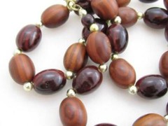 Vintage Gorgeous Browns Large Oval Faux Wood Bead Necklace*Warm Colors 25″