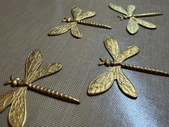 Vintage Brass Dragonfly Stampings 36mm Nature Jewelry Findings Lot of 4 NOS