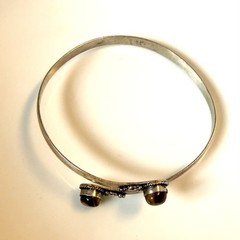 Ethnic Tiger’s Eye Gemstone Silver Tone Adjustable Cuff Bracelet / Arm Band 9.5”