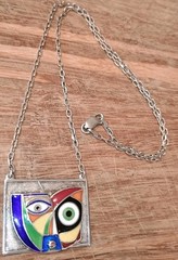 Artist Signed Anthony Quinn Modernist “Child” Enamel Sterling Silver Necklace