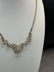 Vintage Style Silver Tone Rhinestone Filigree Dangle Choker Necklace Women’s