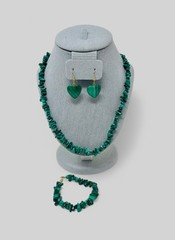 VTG Malachite Jewelry Necklace Earrings Bracelet w/ 14k Gold Clasp Married Set
