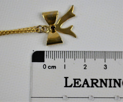 Vintage Gold Tone Necklace & Bow Shaped Pendant with Red Rhinestone