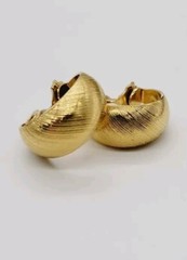 Monet Earrings Hoop Brushed Gold tone Clip on Textured .75 in Vintage