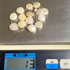Vintage 925 Sterling Silver Cream Iridescent Coin Pearl Station Chain Necklace