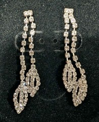 Vintage Clear Rhinestone Silver tone Necklace & Pierced Earring Set