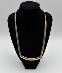 Monet Gold Tone Snake Chain Necklace Curved Bar Pendant Adjustable