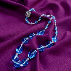 Blue Glass Necklace 20″ Vintage Glass Czech Beads Art Deco Style