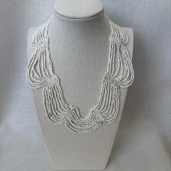 Vintage White Glass Seed Bead Bib Collar Necklace 16-18” Adjustable Length