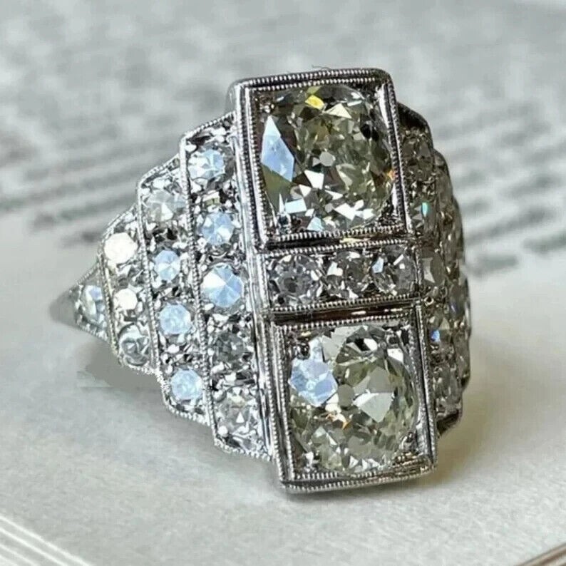 Vintage Art Deco Round Cut Lab Created Diamond 925 Silver Floral Engagement Ring