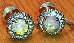 Vtg Signed Vargas Screw-Back Earrings Faux Fire Opal & Rhinestone Goldtone Rare