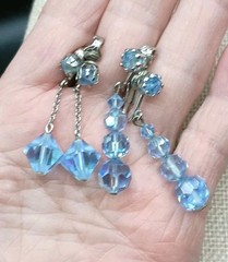 Vintage AB Crystal Earrings Lot Set Beaded Clip On Dangle Drop Rhinestone
