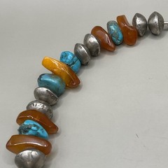 Necklace Sterling Silver Turquoise Baltic Amber Beaded Chunky