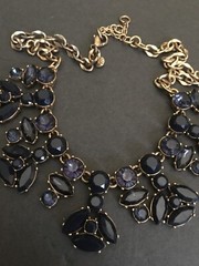 Y2K VTG J.CREW DEEP BLUE LUXE LUCITE CRYSTAL NAVETTE CHOKER BID NECKLACE GOLD