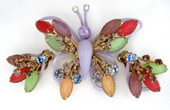 SELRO SELINI Set Vintage Multicolor Butterfly Brooch & Clip-On Earrings