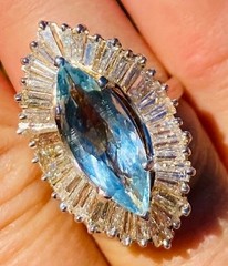 Vintage RING-DANT Platinum Aquamarine Diamond Ballerina Baguette Ring Pendant