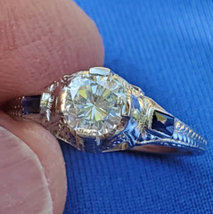 Original EARTH MINED DIAMOND Deco Engagement Ring Vintage Sapphire Solitaire 14K