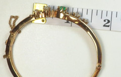 Antique Art Deco Colombian Emerald Diamond Bangle Bracelet 17K Rose Gold 6.25IC