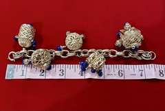 RARE VTG NAPIER GOLD TONE 5 CHARM FAUX LAPIS MINT DBL LINK CHARM BRACELET 7.5”