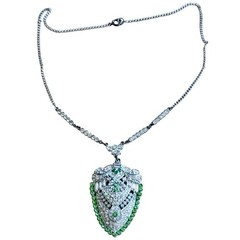 VTG Antique Paste Rhinestone Necklace Elegant Art Deco Silver tone Baguette 16″