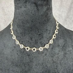 Vtg Black Clear Rhinestone Floral Silver Chocker Necklace Whimsygoth 90s Y2K