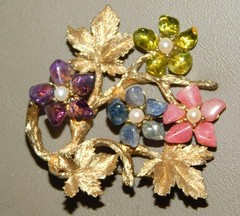VINTAGE Signed ORIGINAL SWOBODA FLOWER BROOCH MULTI-STONE 2 1/2″ x 2 1/2″