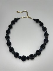 VTG Kramer Iridescent Black Bead Necklace Signed Peacock Aurora Adjustable 16”