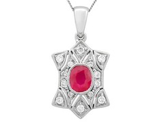 0.78 Ct Ruby & 0.28 Ct Diamond 18k White Gold Pendant Circa 2000