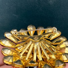 Vintage Rhinestone Brooch Orange Brown Gold Tone Layered Sparkle