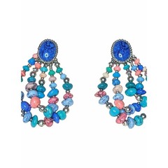 Vintage Colorful Faux Stone Bead Loop Earrings Statement Dangle Post Earrings