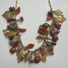 Vintage Fall Charm Necklace: Pearl Acorns, Art Glass Leaves, Autumn Jewelry