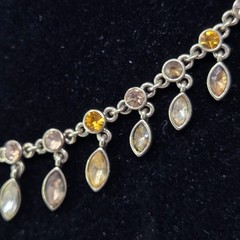 Rhinestone Gold Tone Choker Necklace Multiple Dangles Adjustable Length 16-18″
