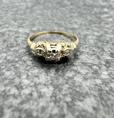 Antique Art Deco 14K Gold First Lady Two-Tone Old Cut Diamond Ring Sz 5.25