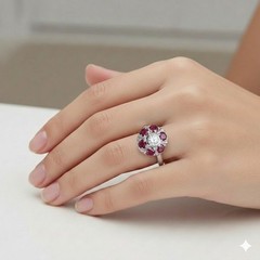 Platinum Vintage Engagement Ring 1.53ct. Natural Ruby Round Shape Diamond
