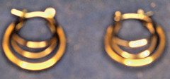 Black Enamel Gold Tone Metal Triple Ring Hoop Pierced Earrings Vintage