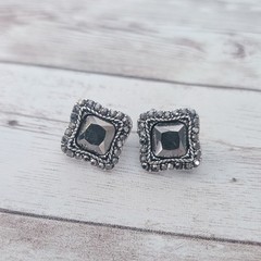 Vintage Clip On Earrings Silver Tone & Dark Grey Unusual
