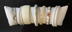 * Bracelets Lot of 9 Bangles White Wood Leather Metal Plastic Retro