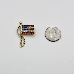 Vintage American USA Flag Brooch Rhinestone Gold Tone Patriotic 1.5” READ