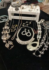 Vintage To Modern Mixed Estate Costume Jewelry Lot Silver Tone Rhinestones More